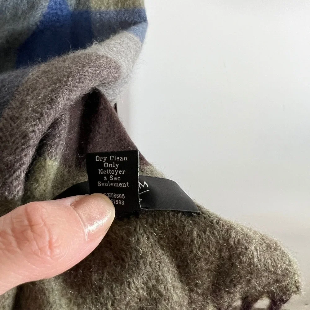 Nordstrom Men's‎ Shop 100% Cashmere Scarf Blue Green Plaid Check Fringed Trim